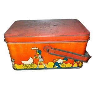 The Ohio Art Co. Vintage 1942 Childrens Red Metal Lunchbox Tin Made in USA